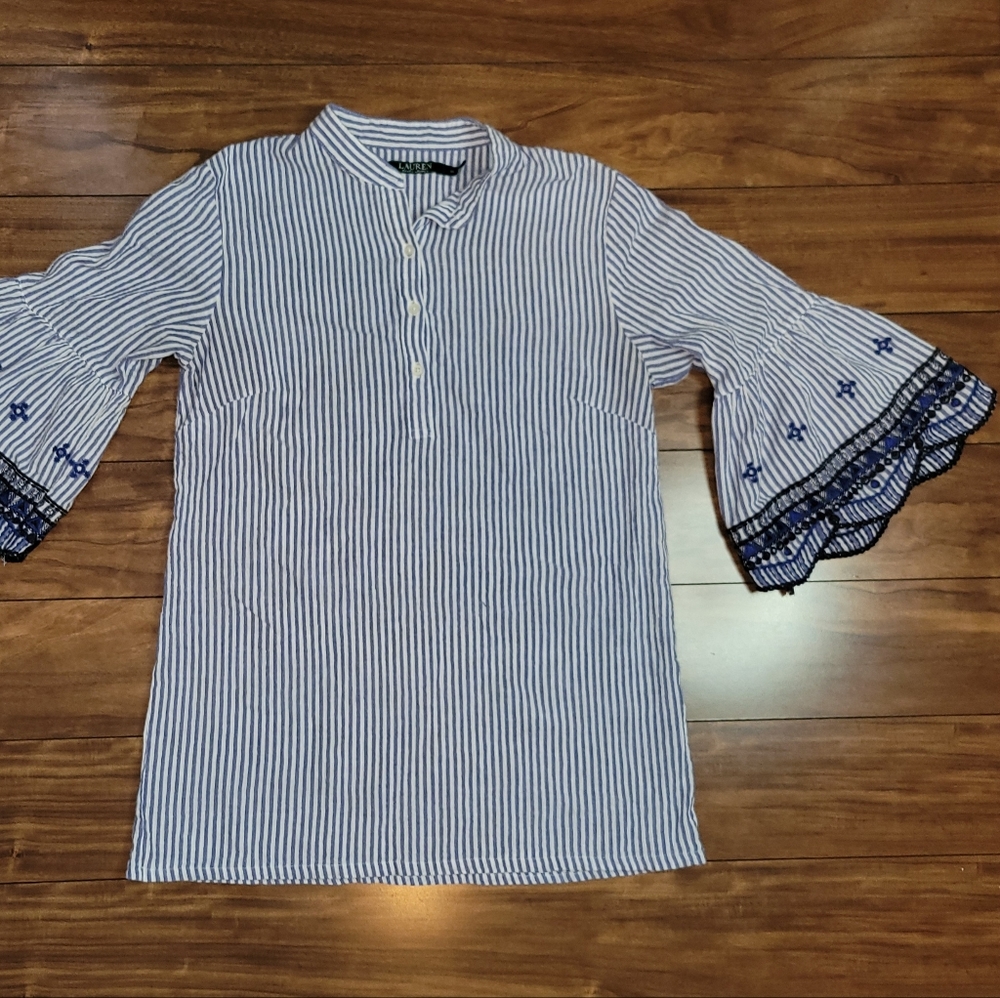 Lauren Ralph Lauren Blue and White Striped Blouse